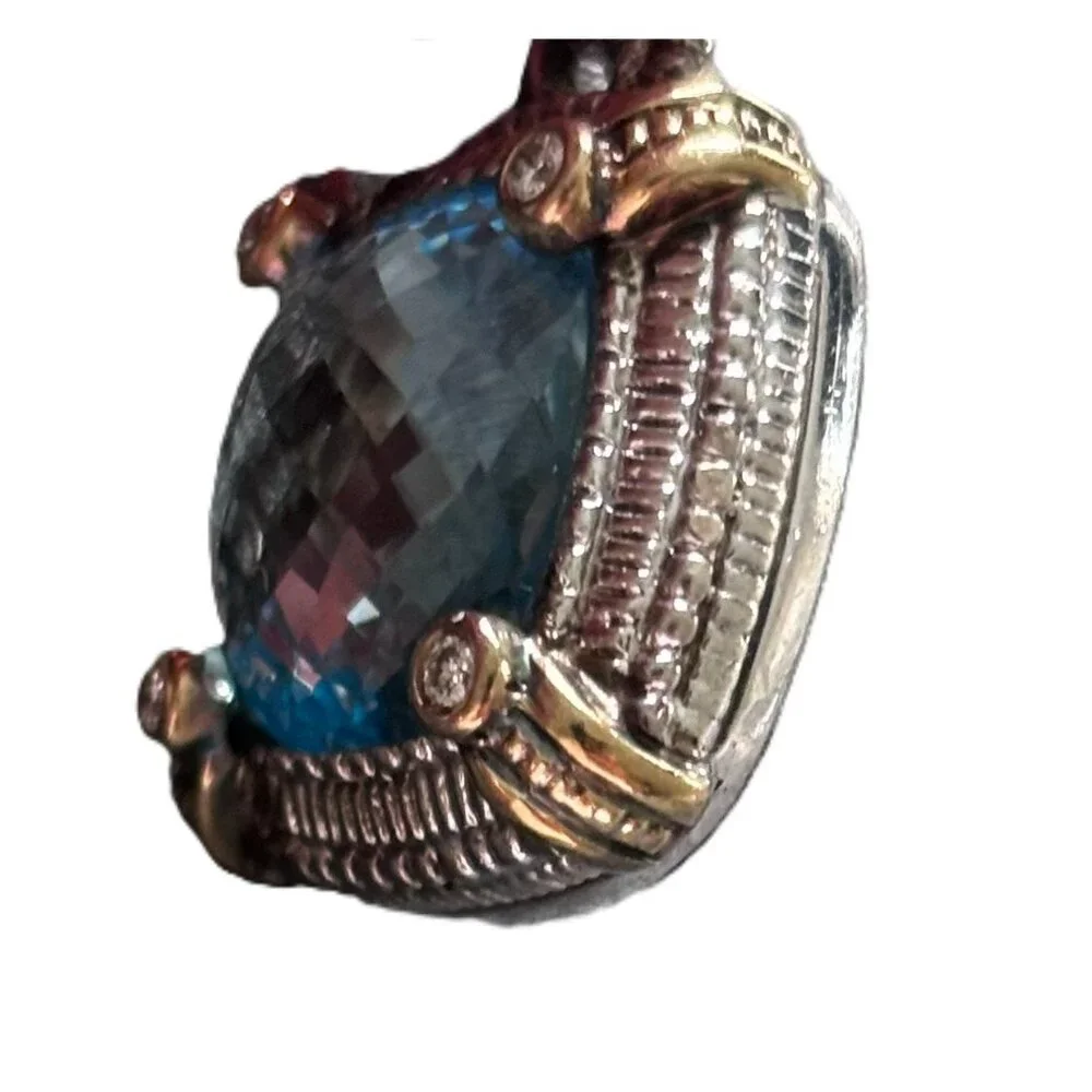 David Yurman Style, Gold Sterling and Blue Topaz & Diamond Pendant - Picture 2 of 6